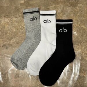 ALO Yoga Gray, White, and Black Socks Trio